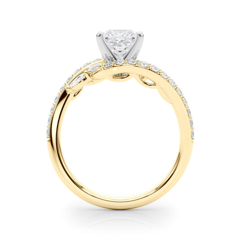 Yellow gold Princess Solitaire with Pavé Twist Band and Four-Prong Setting
