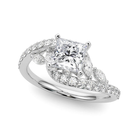 White gold Princess Solitaire with Pavé Twist Band and Four-Prong Setting