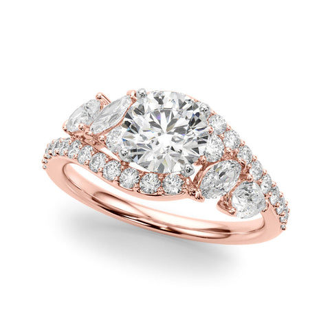 Rose gold Heart Diamond Halo Ring with Marquise and Pavé Band in Prong Setting
