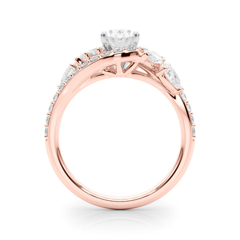 Rose gold Oval Diamond Halo Ring with Marquise and Pavé Band in Prong Setting