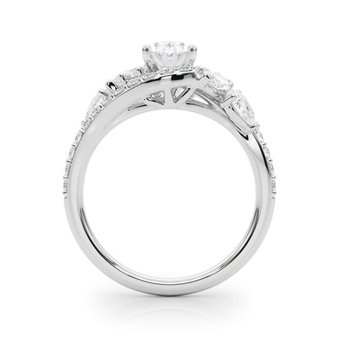 White gold Oval Diamond Halo Ring with Marquise and Pavé Band in Prong Setting