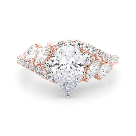 Rose gold Pear Diamond Halo Ring with Marquise and Pavé Band in Prong Setting