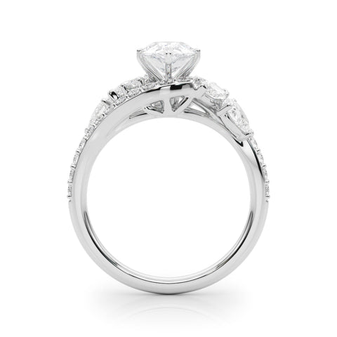 Platinum Pear Diamond Halo Ring with Marquise and Pavé Band in Prong Setting