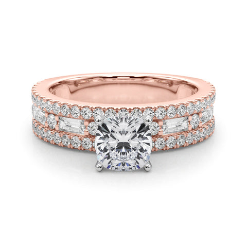 Rose gold Cushion Solitaire Diamond with Pave and Channel Set Band