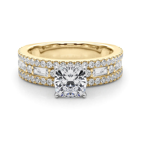 Yellow gold Cushion Solitaire Diamond with Pave and Channel Set Band