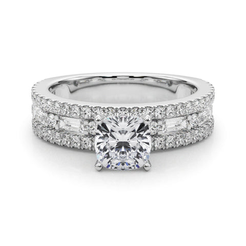 White gold Cushion Solitaire Diamond with Pave and Channel Set Band