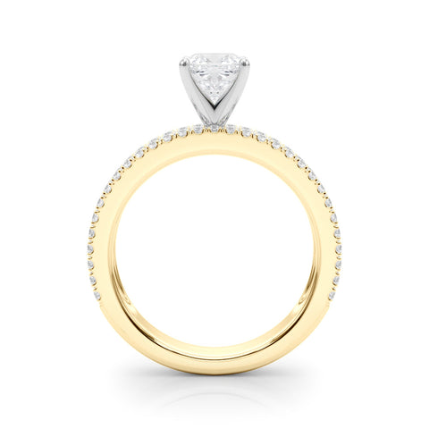 Yellow gold Cushion Solitaire Diamond with Pave and Channel Set Band