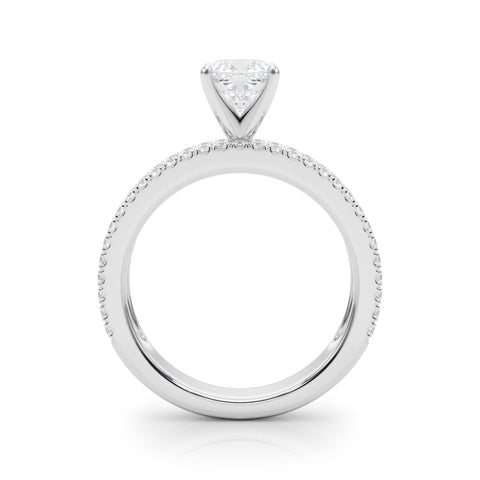 White gold Cushion Solitaire Diamond with Pave and Channel Set Band