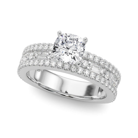 White gold Cushion Solitaire Diamond with Pave and Channel Set Band