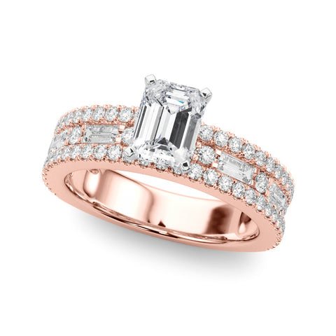 Rose gold Radiant Solitaire Diamond with Pave and Channel Set Band