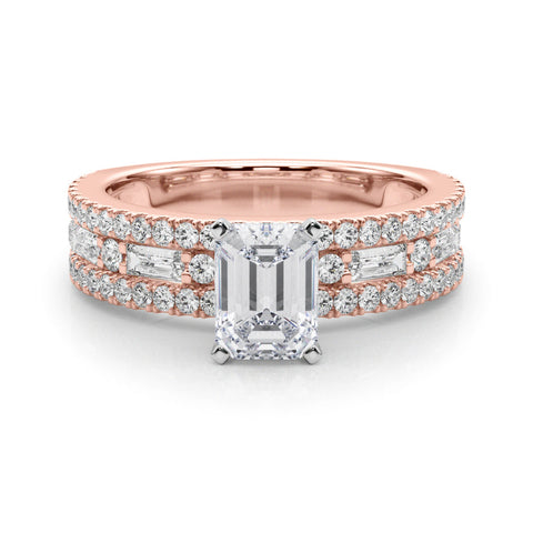 Rose gold Emerald Solitaire Diamond with Pave and Channel Set Band