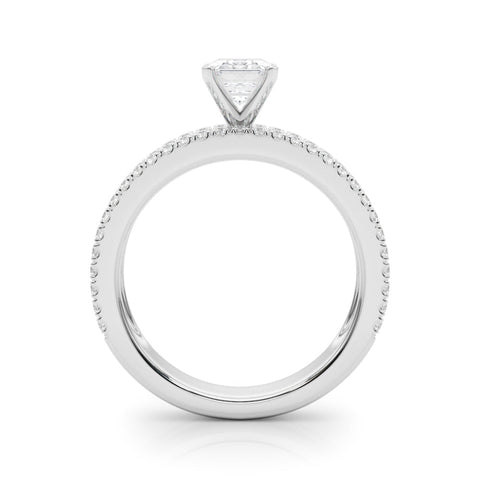 White gold Emerald Solitaire Diamond with Pave and Channel Set Band