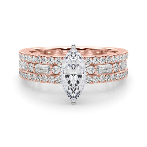 Rose gold Marquise Solitaire Diamond with Pave and Channel Set Band