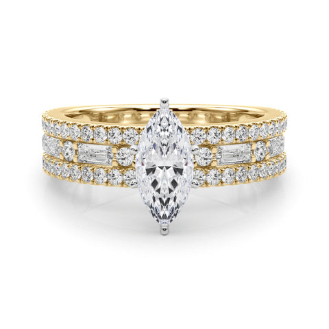Yellow gold Marquise Solitaire Diamond with Pave and Channel Set Band