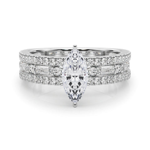 White gold Marquise Solitaire Diamond with Pave and Channel Set Band
