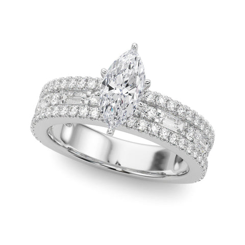 White gold Marquise Solitaire Diamond with Pave and Channel Set Band