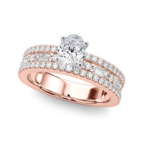 Rose gold Oval Solitaire Diamond with Pave and Channel Set Band
