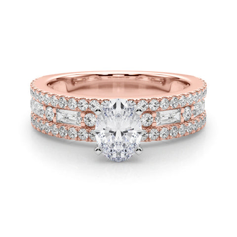 Rose gold Oval Solitaire Diamond with Pave and Channel Set Band