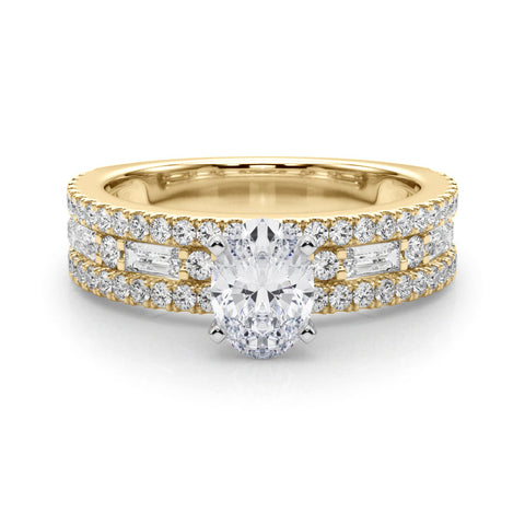 Yellow gold Oval Solitaire Diamond with Pave and Channel Set Band