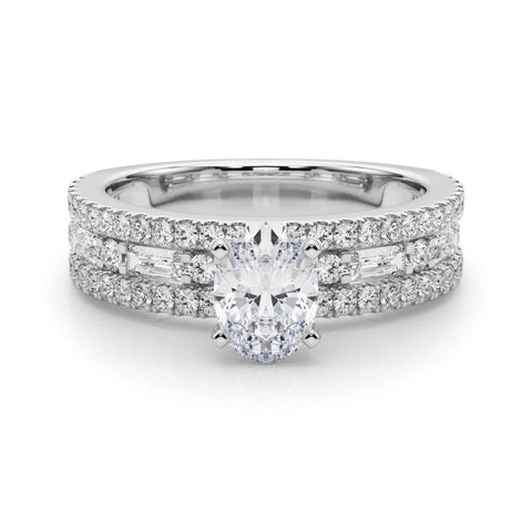 White gold Oval Solitaire Diamond with Pave and Channel Set Band