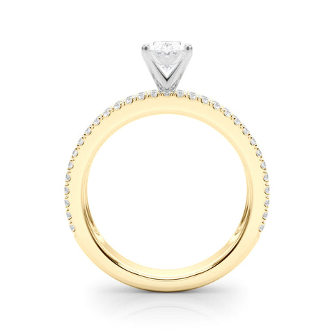 Yellow gold Oval Solitaire Diamond with Pave and Channel Set Band
