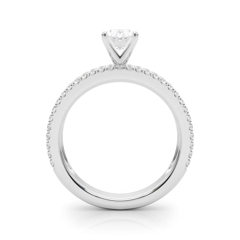 White gold Oval Solitaire Diamond with Pave and Channel Set Band