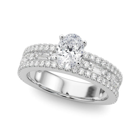 Silver Oval Solitaire Diamond with Pave and Channel Set Band
