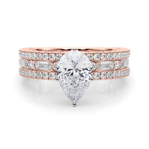 Rose gold Pear Solitaire Diamond with Pave and Channel Set Band