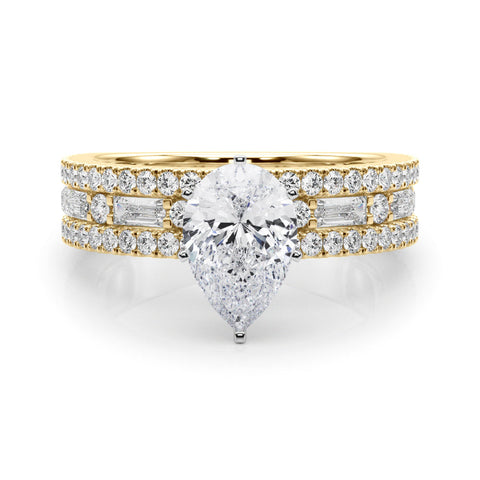 Yellow gold Pear Solitaire Diamond with Pave and Channel Set Band
