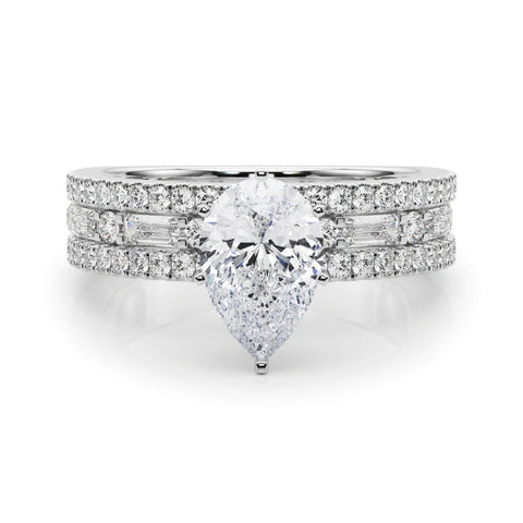White gold Pear Solitaire Diamond with Pave and Channel Set Band