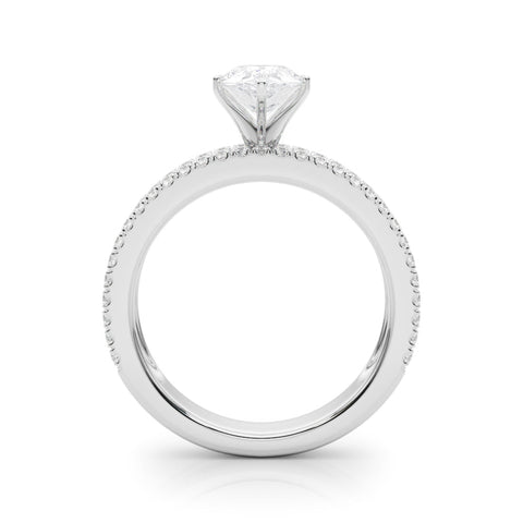White gold Pear Solitaire Diamond with Pave and Channel Set Band