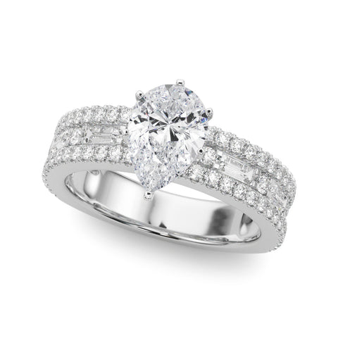 White gold Pear Solitaire Diamond with Pave and Channel Set Band