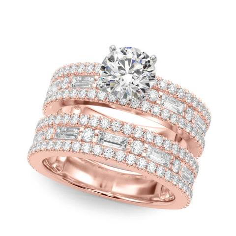 Rose gold Round Solitaire Diamond with Pave and Channel Set Band