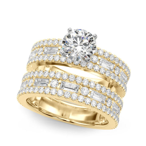 Yellow gold Round Solitaire Diamond with Pave and Channel Set Band