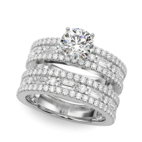 White gold Round Solitaire Diamond with Pave and Channel Set Band