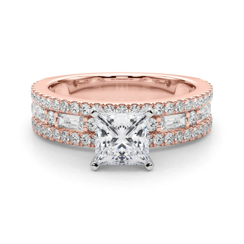 Rose gold Princess Solitaire Diamond with Pave and Channel Set Band