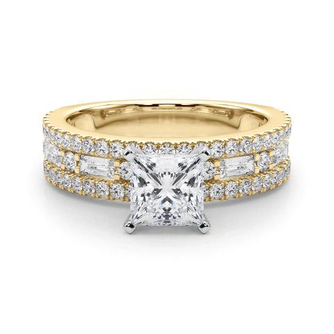 Yellow gold Princess Solitaire Diamond with Pave and Channel Set Band