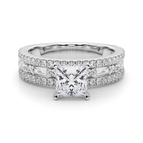 White gold Princess Solitaire Diamond with Pave and Channel Set Band