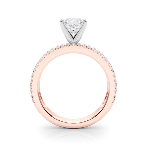Rose gold Princess Solitaire Diamond with Pave and Channel Set Band