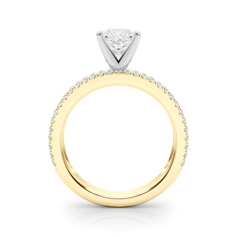 Yellow gold Princess Solitaire Diamond with Pave and Channel Set Band