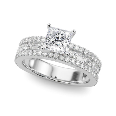 White gold Princess Solitaire Diamond with Pave and Channel Set Band