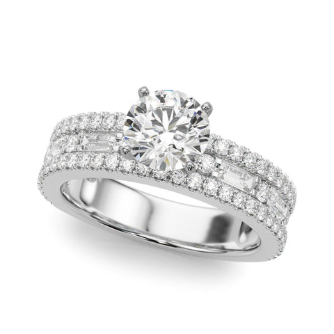 White gold Round Solitaire Diamond with Pave and Channel Set Band