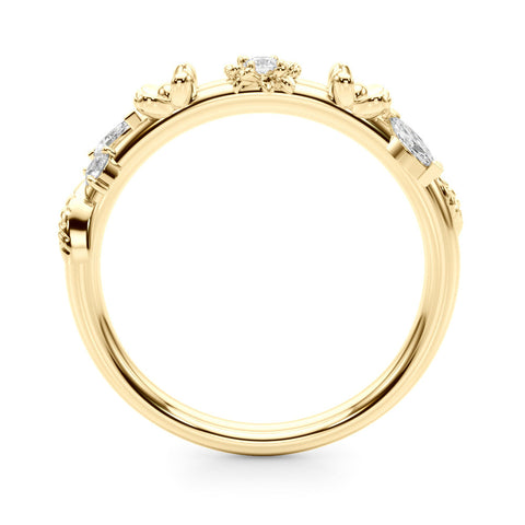 Yellow gold Floral Diamond Band with Round and Marquise Stones, White Gold, Prong Setting
