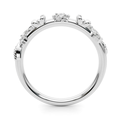 Platinum Floral Diamond Band with Round and Marquise Stones, White Gold, Prong Setting
