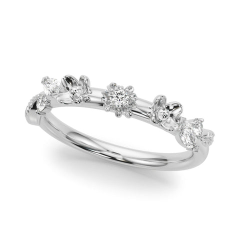 White gold Floral Diamond Band with Round and Marquise Stones, White Gold, Prong Setting