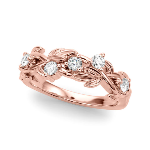 Rose gold Round Diamond Leaf Motif Band with Prong Setting