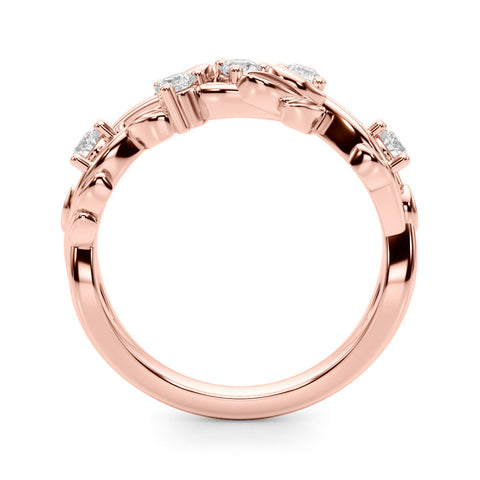 Rose gold Round Diamond Leaf Motif Band with Prong Setting