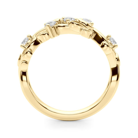 Yellow gold Round Diamond Leaf Motif Band with Prong Setting