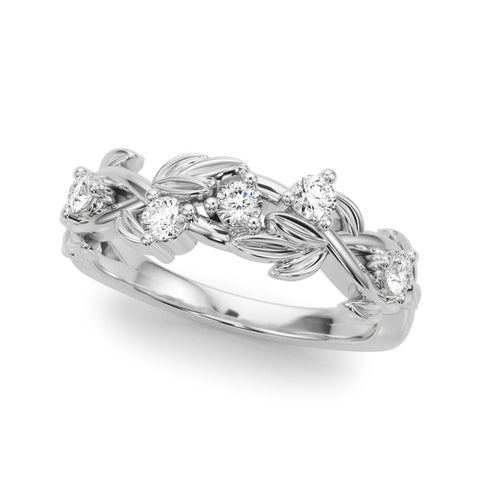 White gold Round Diamond Leaf Motif Band with Prong Setting
