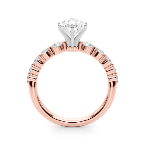 Rose gold Pear Solitaire Diamond Ring with Pave Band and Four-Prong Setting